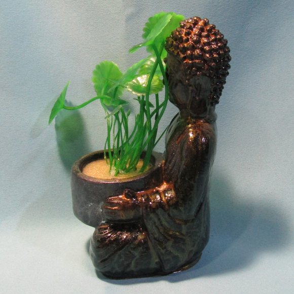 Aquarium Decoration - Green and Gold  Buddha with Artificial Plant - Picture 4 of 10